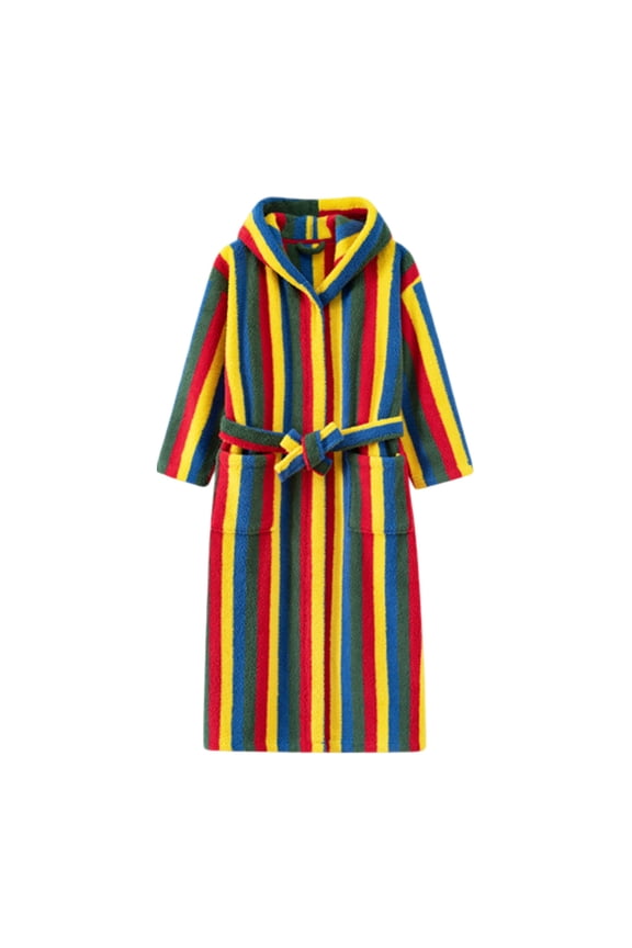 Men's Loungewear Color Block Striped Hooded Bath Robe Long Sleeve Soft Loungewear With Belt For Casual Daily Home Relaxation Leisure Activities Cozy Homewear