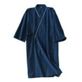 thumbnail image 1 of VNKIDY Men's Loungewear Lightweight Grid Patterned Kimono Robe Short Sleeve Cotton Nightrobe With Piping Detail Single Pocket For Home Relaxing Cozy Homewear, 1 of 5