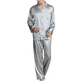 thumbnail image 1 of VNKIDY Men's Loungewear Soft Polka Dot 2 Piece Pajama Set With Contrast Trim Long Sleeve Button Down Lapel Top Elastic Waisted Pants Loungewear Set Casual Homewear, 1 of 4