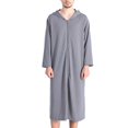 thumbnail image 1 of VNKIDY Men's Loungewear Solid Color Full Length Robe With Hood Long Sleeves Front Zipper Soft Nightrobe For Nightwear and Loungewear Leisure Homewear, 1 of 3