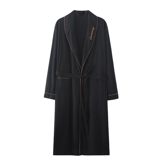 VNKIDY Men's Loungewear Solid Color Long Sleeve V Neck Robes With Contrast Trim Belted Pocket Soft Loungewear For Casual Daily Home Relaxation Activities Casual Homewear