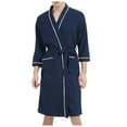 thumbnail image 1 of VNKIDY Men's Loungewear Solid Color Robe With Contrast Piping 3/4 Sleeve Nightrobe With Belted Design Front Pockets For Loungewear Post Shower Use Stylish Homewear, 1 of 9