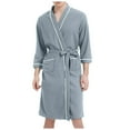 thumbnail image 1 of VNKIDY Men's Loungewear Solid Color Robe With Contrast Piping 3/4 Sleeve Nightrobe With Belted Design Front Pockets For Loungewear Post Shower Use Versatile Homewear, 1 of 5