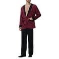 thumbnail image 1 of VNKIDY Men's Pajama Silk Burgundy Black Contrast Trim Loungewear Set Long Sleeve Robe With Belt Matching Loose Fit Pants For Home Relaxing Classic Homewear, 1 of 6