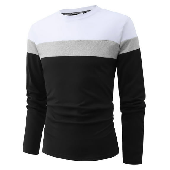 VNKIDY Men's Patchwork Color Blocking Round Neck Casual Sports Sweatshirt Male Long Sleeve Pullover Autumn Winter Streetwear Breathable