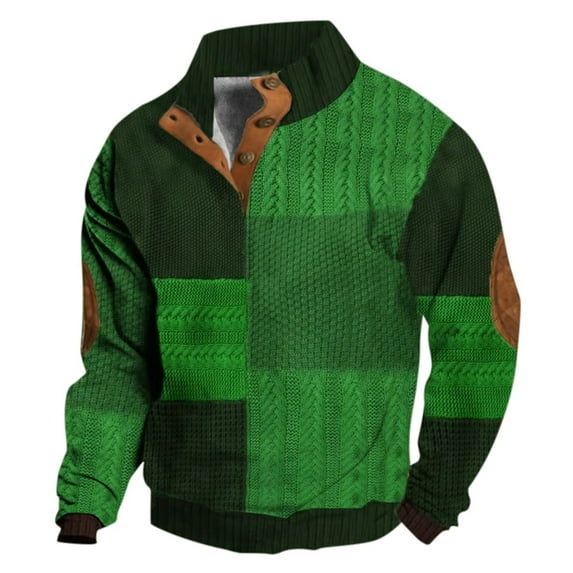 VNKIDY Men's Patchwork Printed Autumn/winter Color Block Buckle Sweatshirt Male Long Sleeve Pullover Streetwear Hiking Camping Sports Cozy