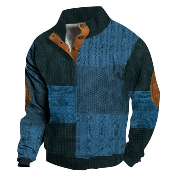 VNKIDY Men's Patchwork Printed Autumn/winter Color Block Buckle Sweatshirt Male Long Sleeve Pullover Streetwear Hiking Camping Sports Holiday