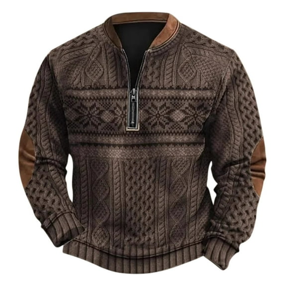 VNKIDY Men's Patchwork Printed Half Zip Sweatshirt Autumn Winter Patchwork Printed Sweatshirt Male Long Sleeve Pullover Streetwear Birthday