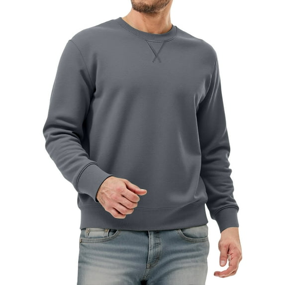 VNKIDY Men's Plush Hoodless Sweatshirt Solid Color Crewneck Pullover Long Sleeve Casual Warm Winter Tops Daily Wear Home Outdoor Hiking Comfortable Loose Fit Male Autumn Streetwear Relaxed Fit