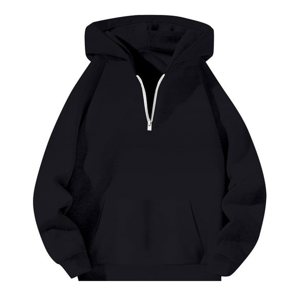 VNKIDY Men's Quarter Zip Hoodie With Pocket Casual Loose Fit Pullover Sweatshirt Fall Winter Comfortable Soft Fabric Stretch Male Long Sleeve Solid Color Autumn Streetwear Versatile