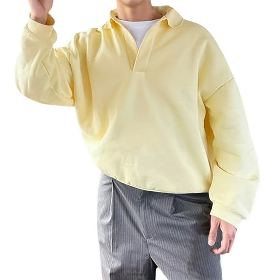 VNKIDY Men's Solid Color Long Sleeve Hoodless Sweatshirt Casual Loose Fit Turtleneck Pullover Tops Daily Wear All Seasons Comfortable Soft Fabric Male Autumn Winter Streetwear Birthday