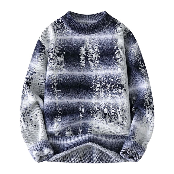 VNKIDY Men's Sweater Coat Autumn Winter Distressed Oversized Tie Dye Knit Sweater Long Sleeve Crewneck Thermal Loose Fit Jumper For Cold Weather Outdoor Activities Cozy Knitwear