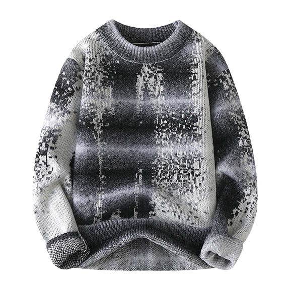 VNKIDY Men's Sweater Coat Autumn Winter Distressed Oversized Tie Dye Knit Sweater Long Sleeve Crewneck Thermal Loose Fit Jumper For Cold Weather Outdoor Activities Fashionable Knitwear