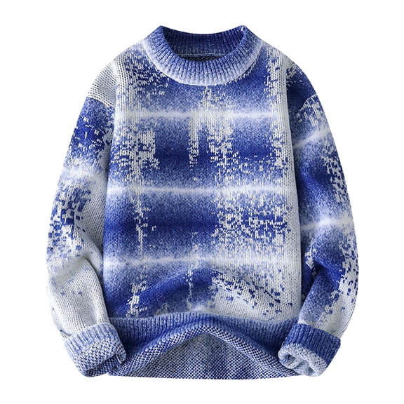 VNKIDY Men's Sweater Coat Autumn Winter Distressed Oversized Tie Dye Knit Sweater Long Sleeve Crewneck Thermal Loose Fit Jumper For Cold Weather Outdoor Activities Cozy Knitwear