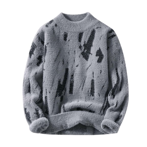 VNKIDY Men's Sweater Coat Autumn Winter Oversized Fashion Print Sweater Long Sleeve Crewneck Thermal Loose Fit Jumper For Cold Weather Daily Wear Minimalist Knitwear