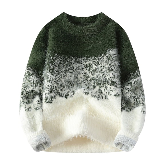 VNKIDY Men's Sweater Coat Autumn Winter Oversized Gradient Fuzzy Sweater Long Sleeve Crewneck Thermal Loose Fit Jumper For Cold Weather Daily Wear Relaxed Fit Knitwear