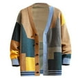 thumbnail image 1 of VNKIDY Men's Sweater Coat Autumn Winter Oversized Multiple Color Patchwork Knit Cardigan Long Sleeve V-Neck Button Down Thermal Coat For Cold Weather Daily Wear Relaxed Fit Knitwear, 1 of 7