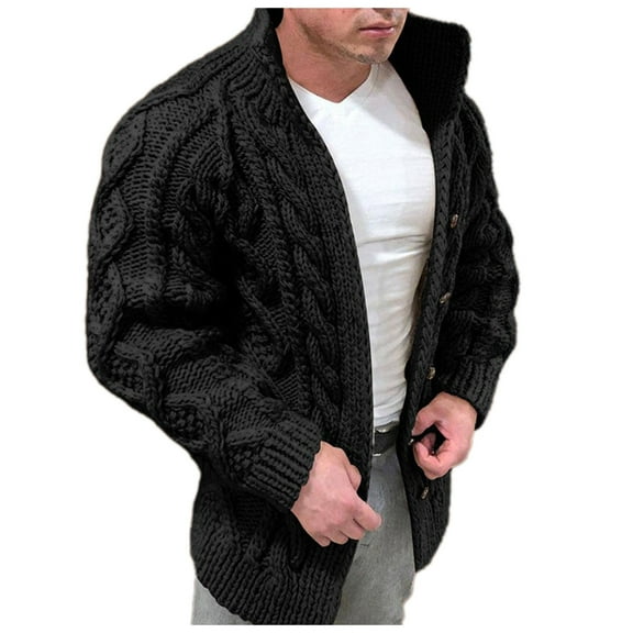 VNKIDY Men's Sweater Coat Autumn Winter Oversized Solid Color Cable Knit Cardigan Long Sleeve Button Front Thermal Coat For Cold Weather Daily Wear Relaxed Fit Knitwear