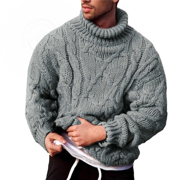VNKIDY Men's Sweater Coat Autumn Winter Oversized Solid Color Cable Knit Turtleneck Sweater Long Sleeve Relaxed Fit Thick Thermal Fabric Jumper For Cold Weather Daily Wear Versatile Knitwear
