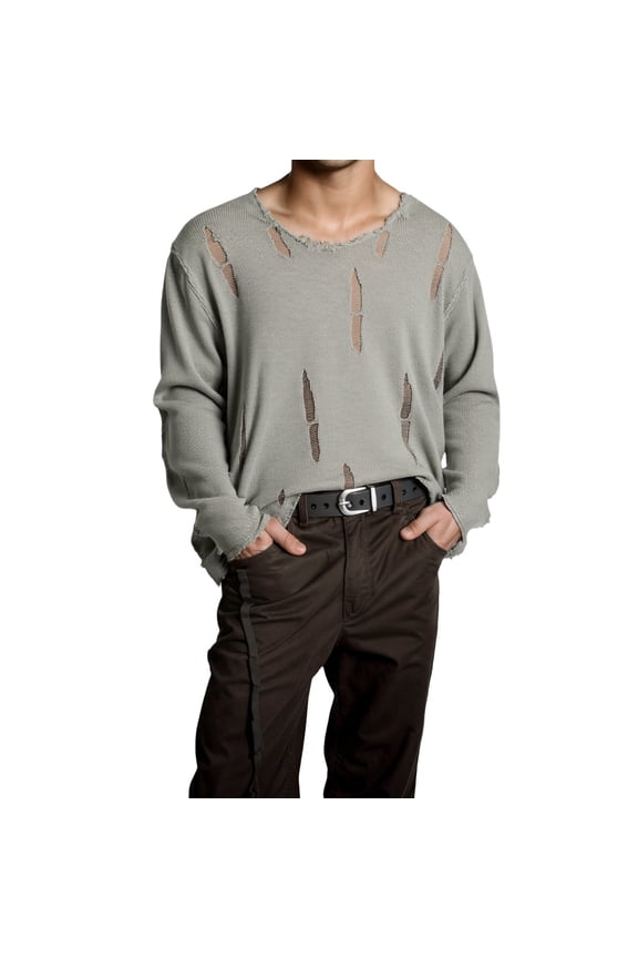 Men's Sweater Coat Autumn Winter Oversized Solid Color Distressed Knit Sweater Long Sleeve Ripped Details Relaxed Fit Soft Jumper For Cold Weather Daily Wear Classic Knitwear