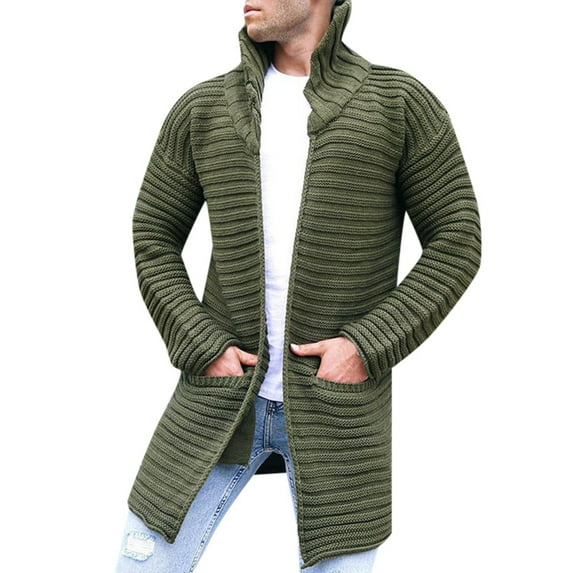 VNKIDY Men's Sweater Coat Autumn Winter Oversized Solid Color Ribbed Knit Cardigan Long Sleeve Open Front Thermal Loose Fit Coat With Kangaroo Pockets For Cold Weather Daily Wear Minimalist Knitwear