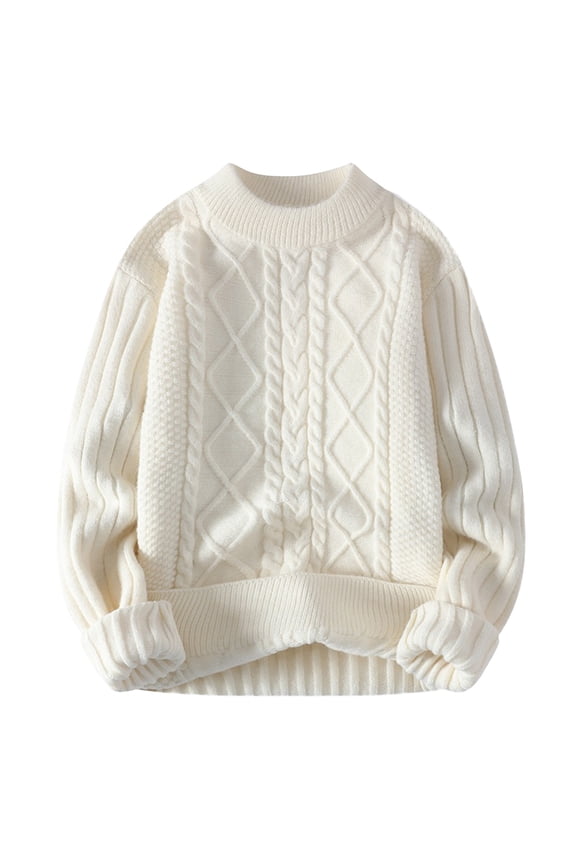 Men's Sweater Coat Autumn Winter Oversized Solid Color Textured Knit Sweater Long Sleeve Crewneck Cable Diamond Patterns Thermal Jumper For Cold Weather Daily Wear Leisure Knitwear