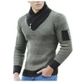 thumbnail image 1 of VNKIDY Men's Sweater Coat Autumn Winter Slim Fit Solid Color Ribbed Knit Sweater Long Sleeve Asymmetrical Collar Contrast Patch Detail Thermal Jumper For Cold Weather Leisure Knitwear, 1 of 7