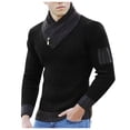 thumbnail image 1 of VNKIDY Men's Sweater Coat Autumn Winter Slim Fit Solid Color Ribbed Knit Sweater Long Sleeve Asymmetrical Collar Contrast Patch Detail Thermal Jumper For Cold Weather Holiday Knitwear, 1 of 7