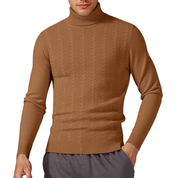 VNKIDY Men's Sweater Coat Autumn Winter Slim Fit Solid Color Turtleneck Sweater Long Sleeve Diamond Cable Knit Pattern Thermal Jumper For Daily Cold Weather Wear Casual Knitwear