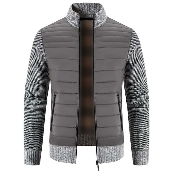VNKIDY Men's Sweater Coat Autumn Winter Solid Color Quilted Panel Jacket Knit Long Sleeve Stand Collar Zipper Slim Fit Thermal Coat For Daily Outdoor Activities Relaxed Fit Knitwear