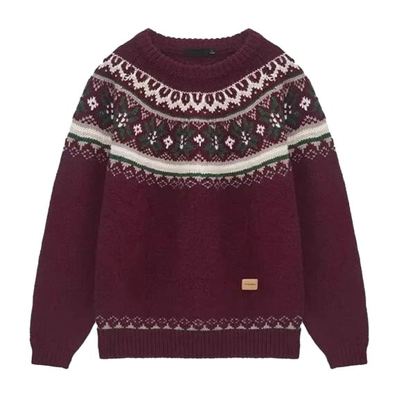 VNKIDY Men's Sweater Coat Fall Winter Oversized Fair Isle Knit Sweater Long Sleeve Crewneck Thermal Texture Loose Fit Festive Casual Jumper For Cold Weather Daily Wear Versatile Knitwear