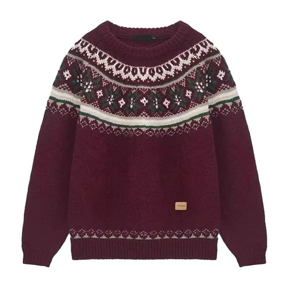 VNKIDY Men's Sweater Coat Fall Winter Oversized Fair Isle Knit Sweater Long Sleeve Crewneck Thermal Texture Loose Fit Festive Casual Jumper For Cold Weather Daily Wear Relaxed Fit Knitwear