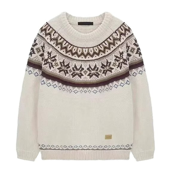 VNKIDY Men's Sweater Coat Fall Winter Oversized Fair Isle Knit Sweater Long Sleeve Crewneck Thermal Texture Loose Fit Festive Casual Jumper For Cold Weather Daily Wear Casual Knitwear