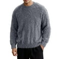 thumbnail image 1 of VNKIDY Men's Sweater Coat Fall Winter Oversized Solid Color Fluffy Knit Sweater Long Sleeve Crewneck Plush Thermal Relaxed Fit Jumper For Cold Weather Daily Wear Casual Knitwear, 1 of 5