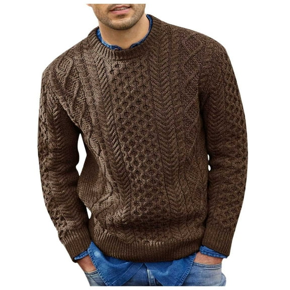 VNKIDY Men's Sweater Coat Fall Winter Oversized Solid Color Textured Cable Knit Sweater Long Sleeve Crewneck Thermal Loose Fit Jumper For Cold Weather Casual Knitwear