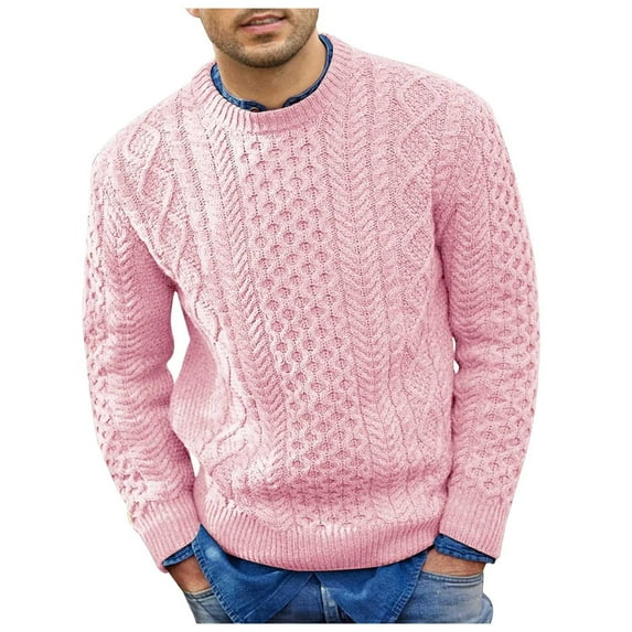 VNKIDY Men's Sweater Coat Fall Winter Oversized Solid Color Textured Cable Knit Sweater Long Sleeve Crewneck Thermal Loose Fit Jumper For Cold Weather Classic Knitwear