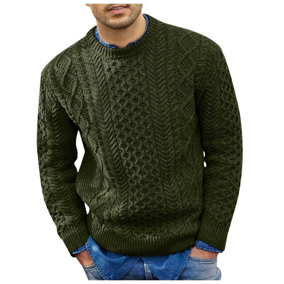 VNKIDY Men's Sweater Coat Fall Winter Oversized Solid Color Textured Cable Knit Sweater Long Sleeve Crewneck Thermal Loose Fit Jumper For Cold Weather Cozy Knitwear