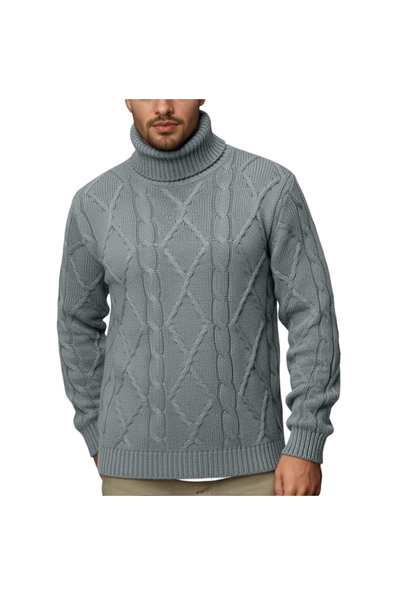 Men's Sweater Coat Fall Winter Slim Fit Solid Color Cable Knit Turtleneck Sweater Long Sleeve Diamond Pattern Soft Thermal Jumper For Cold Weather Outdoor Wear Relaxed Fit Knitwear