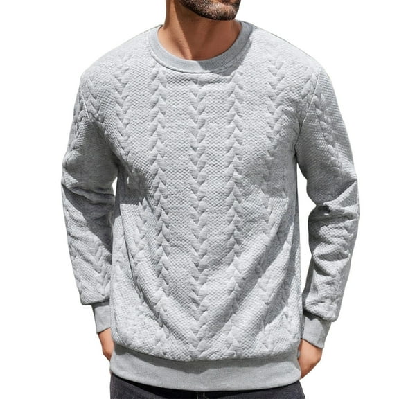VNKIDY Men's Sweatshirt Autumn Winter Casual Solid Color Cable Knit Crewneck Sweatshirt Long Sleeve Loose Fit Pullover For Outdoor Activities Fashionable Tops