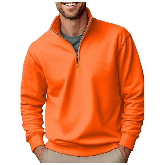 VNKIDY Men's Sweatshirt Autumn Winter Casual Solid Color Quarter Zip Pullover Stand Collar Long Sleeve Loose Fit Warm Sweatshirt For Daily Wear Versatile Tops