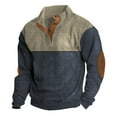 thumbnail image 1 of VNKIDY Men's Sweatshirt Fall Winter Casual Color Block Knit Sweater With Leather Button Placket Long Sleeve Stand Collar Warm Pullover For Daily Wear Fashionable Tops, 1 of 2