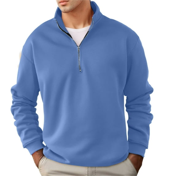 VNKIDY Men's Sweatshirt Fall Winter Thermal Casual Solid Color Quarter Zip Pullover Stand Collar Long Sleeve Warm Sweatshirt For Outdoor Activities Fashionable Tops