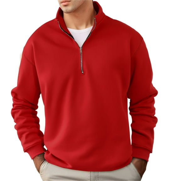 VNKIDY Men's Sweatshirt Fall Winter Thermal Casual Solid Color Quarter Zip Pullover Stand Collar Long Sleeve Warm Sweatshirt For Outdoor Activities Soft Tops