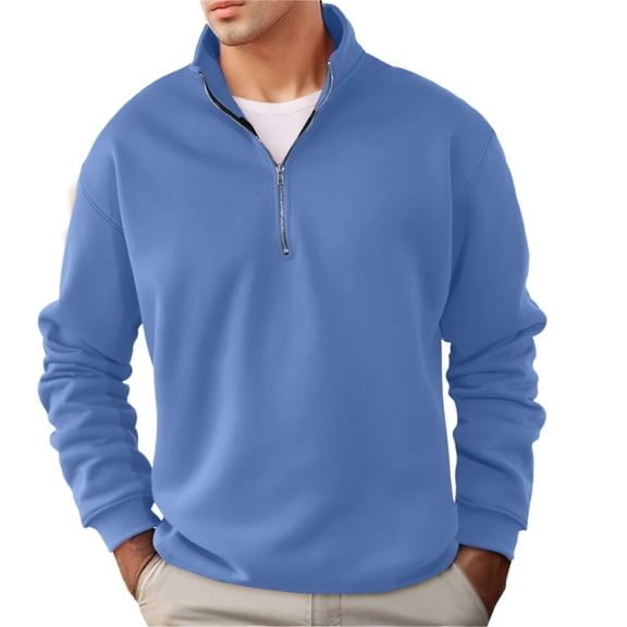 VNKIDY Men's Sweatshirt Fall Winter Thermal Casual Solid Color Quarter Zip Pullover Stand Collar Long Sleeve Warm Sweatshirt For Outdoor Activities Trendy Tops