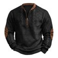 thumbnail image 1 of VNKIDY Men's Sweatshirt Fall Winter Warm Casual Cable Knit Quarter Zip Sweatshirt Solid Color Stand Collar Long Sleeve Pullover With Contrast Elbow Patches For Daily Wear Soft Tops, 1 of 3