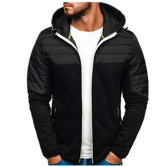 VNKIDY Men's Sweatshirts Autumn Winter Warm Casual Quilted Full Zip Jacket Adjustable Drawstring Hooded Long Sleeve Loose Fit Coat For Cold Weather Daily Wear Stylish Tops