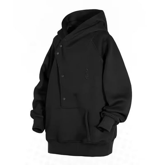 VNKIDY Men's Sweatshirts Fall Winter Cyberpunk Style Hoodie Asymmetric Zipper Design With Adjustable Drawstring Long Sleeve Loose Fit Pullover For Techwear Fashion Trendy Tops