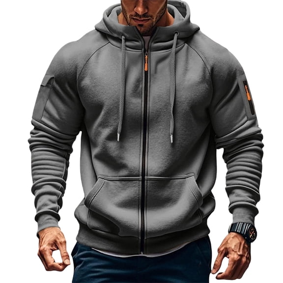 VNKIDY Men's Sweatshirts Fall Winter Plush Thermal Casual Full Zip Athletic Hoodie Adjustable Drawstring Hood Long Sleeve Loose Fit Jacket With Utility Pockets For Cold Weather Cozy Tops