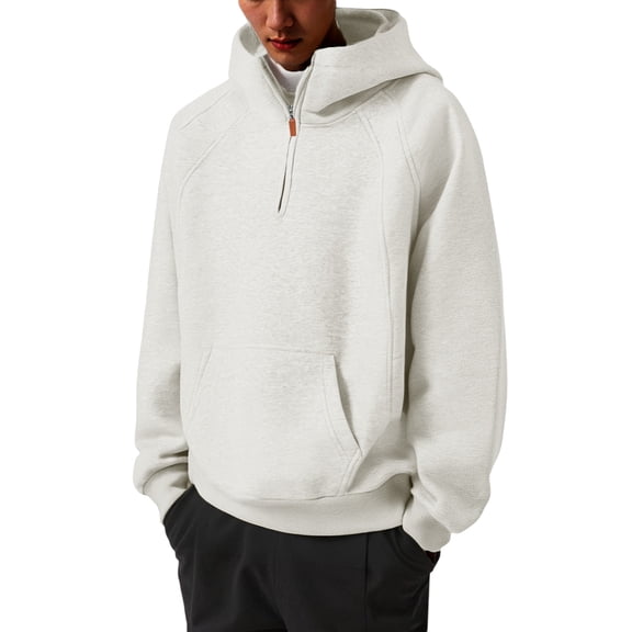 VNKIDY Men's Sweatshirts Heavyweight Half Zip Hoodie Slim Fit Stand Collar Pullover Casual Jacket Autumn Winter Spring Everyday Wear Male Long Sleeve Solid Color Streetwear Versatile