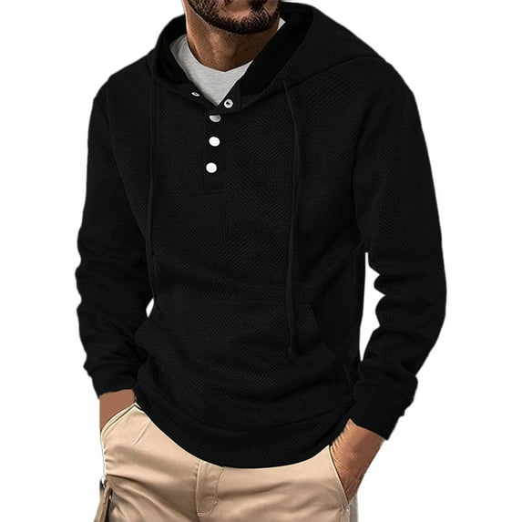 VNKIDY Men's Sweatshirts Hooded Half Button Hooded Knit Fashion Hoodie Male Long Sleeve Solid Color Pullover Autumn Winter Streetwear Comfort